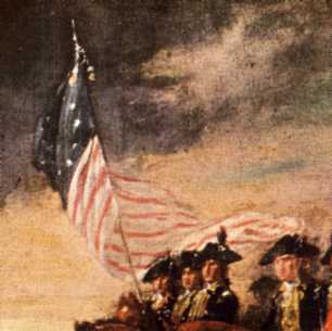 Flag in other Yorktown Surrender painting by Trumbull